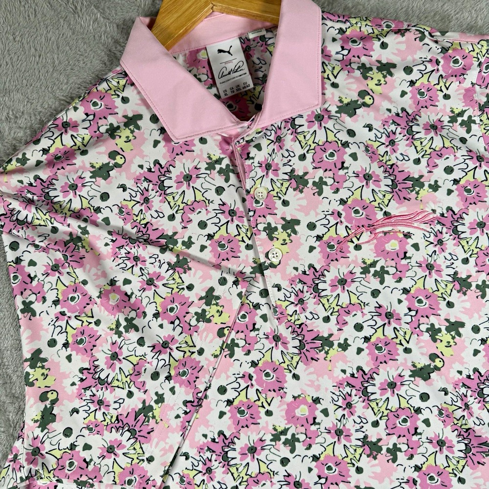 PUMA x Arnold Palmer Mens XL Pink Floral All Over Print Golf Polo Short Sleeve